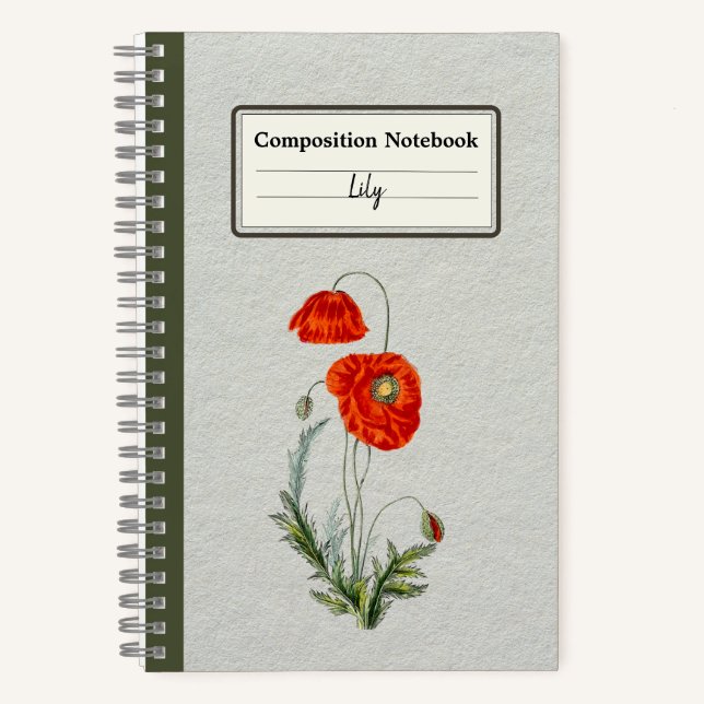 Red Poppy Flower Personalized Composition Notebook (Front)