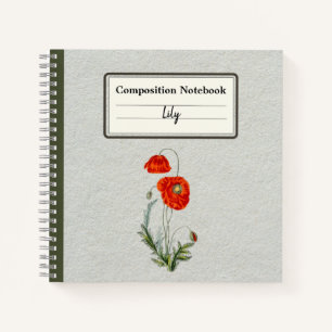 Red Poppy Flower Personalized Composition Notebook