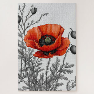 red poppy flower petals bloom seed pods plant jigsaw puzzle