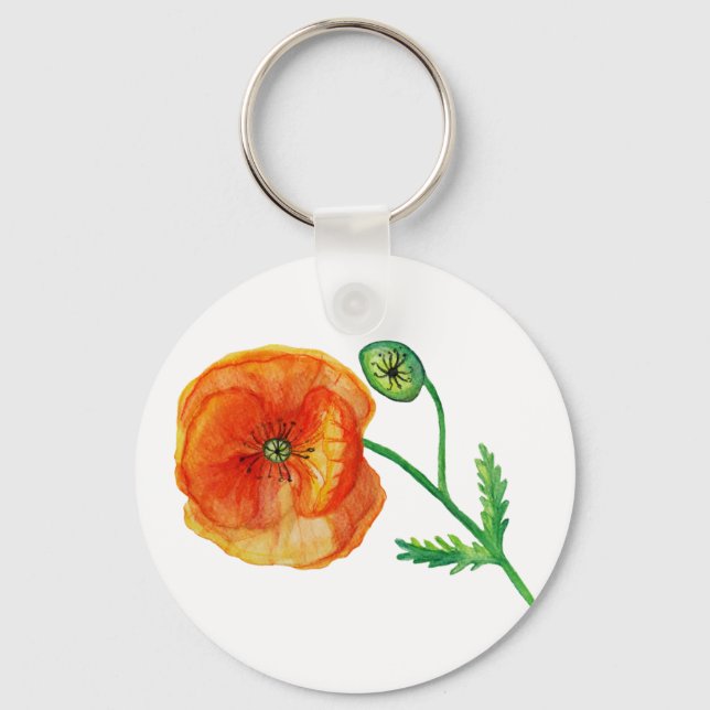 Red Poppy Flower Power Button Key Ring (Front)