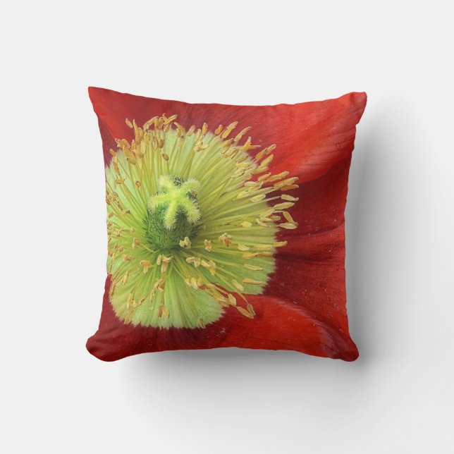 Red Poppy Flower Throw Pillow (Front)