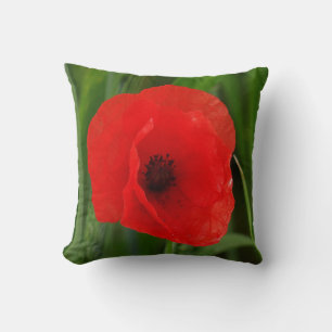 Red Poppy Flower Throw Pillow