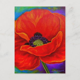 Red Poppy Flower Vibrant Painting Blank Art Postcard