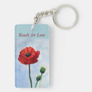 Red Poppy Flower Watercolor Art Keychain