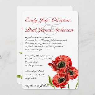 Red Poppy Flower Wedding Invitation