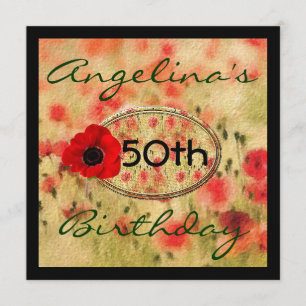 RED Poppy Flower WOMEN'S Birthday Invitation