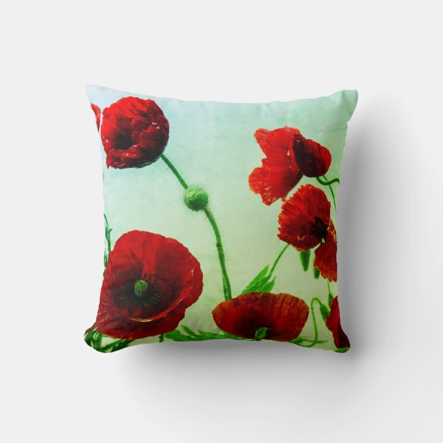 Red Poppy Flowers Abstract Colourful Artistic Throw Pillow (Front)
