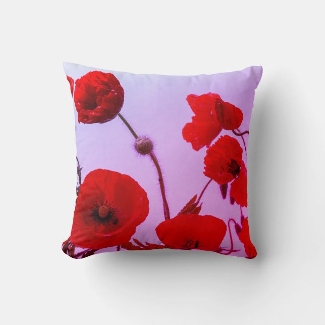 Red Poppy Flowers Abstract Colourful Bright Pink Throw Pillow (Front)