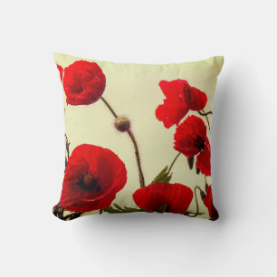 Red Poppy Flowers Abstract Colourful Digital Art Throw Pillow