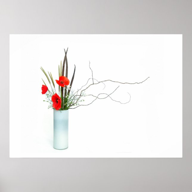 red poppy flowers arrangement ikebana poster (Front)