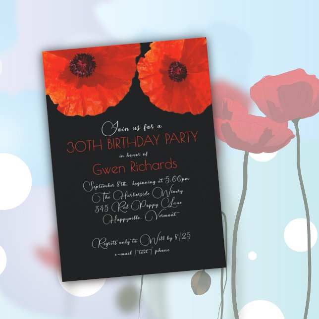 Red Poppy Flowers Birthday Celebration  Invitation (Creator Uploaded)