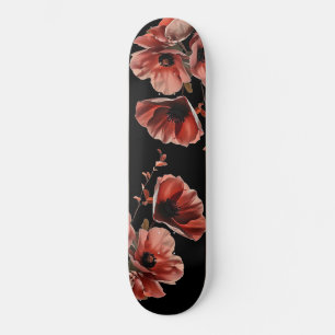 Red Poppy Flowers Black Skateboard