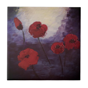 Red Poppy Flowers Blossom Art Tile