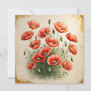 Red Poppy Flowers Bouquet Card