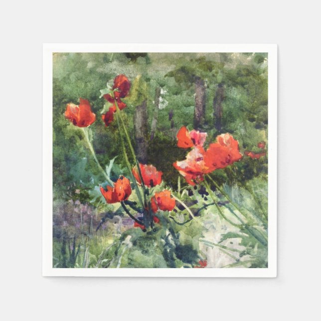 Red Poppy Flowers (by Mildred Anne Butler) Napkin (Front)