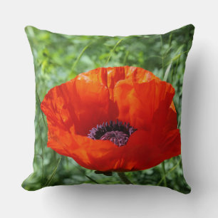 Red Poppy Flowers Colorful Floral Abstract red Throw Pillow