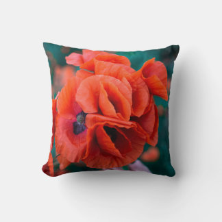 Red Poppy Flowers Colourful Floral Abstract Black Throw Pillow