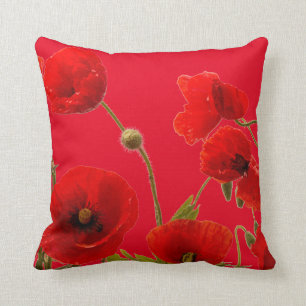 Red Poppy Flowers Colourful Floral Abstract Bright Throw Pillow