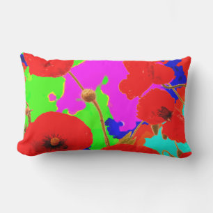 Red Poppy Flowers Colourful Floral Modern Art 2020 Lumbar Pillow