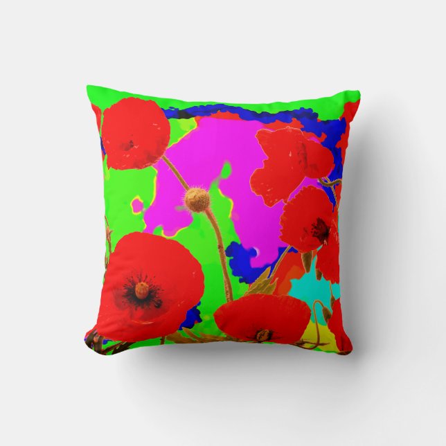 Red Poppy Flowers Colourful Floral Modern Art 2020 Throw Pillow (Front)