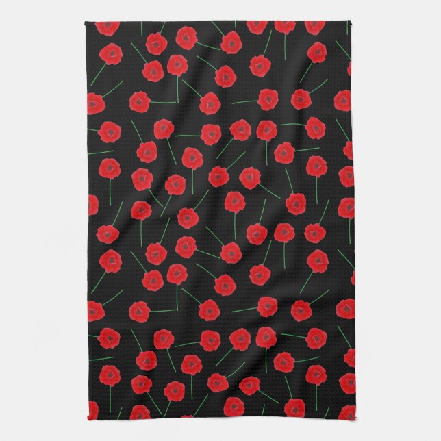 Red Poppy Flowers Custom Pattern Kitchen Towel (Vertical)
