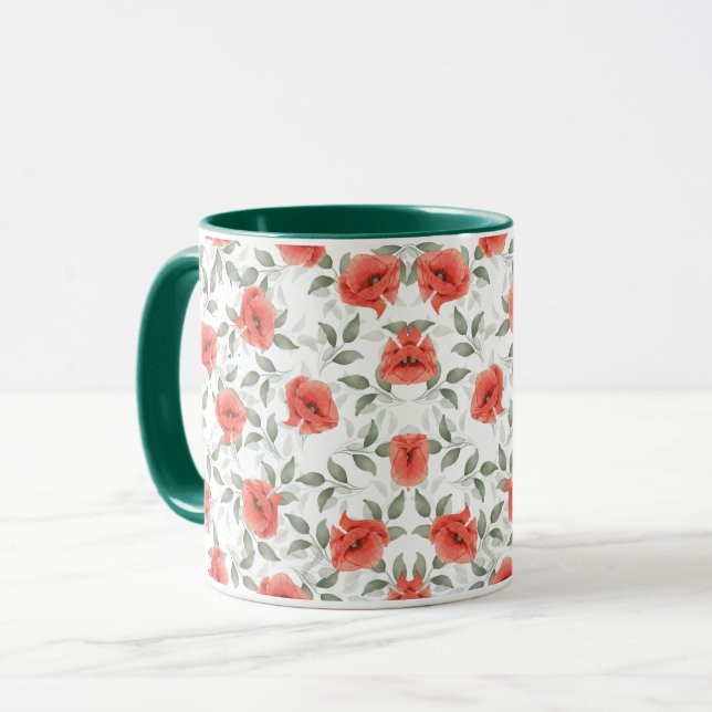 Red Poppy Flowers Design Mug (Front Left)
