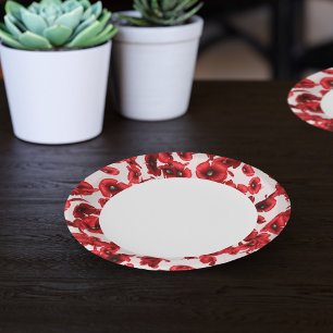 Red Poppy Flowers Edge Paper Plate