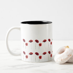 Red Poppy Flowers Floral Patterns Two-Tone Coffee Mug