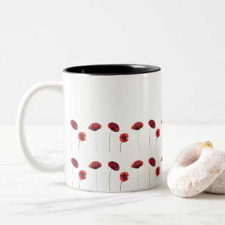 Red Poppy Flowers Floral Patterns Two-Tone Coffee Mug