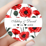 Red Poppy Flowers Floral Personalized Wedding Classic Round Sticker<br><div class="desc">Red Poppy Flowers Floral Personalized Wedding Classic Round Sticker</div>