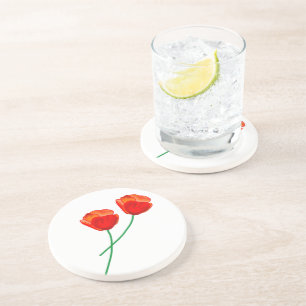 Red Poppy Flowers Heart Coaster