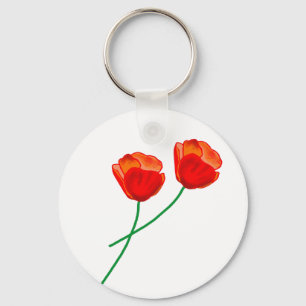 Red Poppy Flowers Heart Keychain