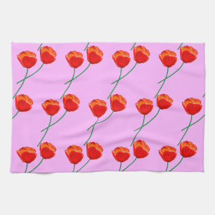 Red Poppy Flowers Heart Pastel Lilac Kitchen Towel