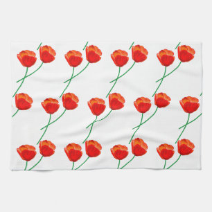Red Poppy Flowers Heart White Kitchen Towel
