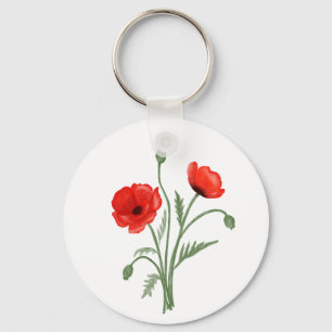 Red Poppy Flowers Keychain