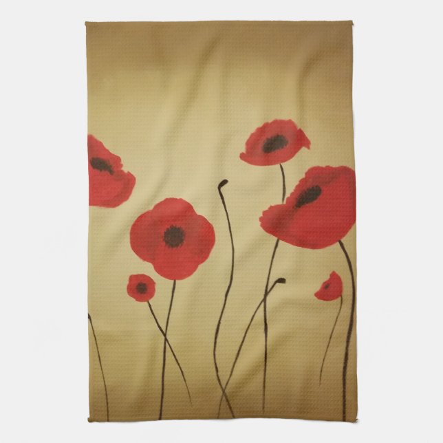 Red Poppy Flowers Kitchen Towel (Vertical)