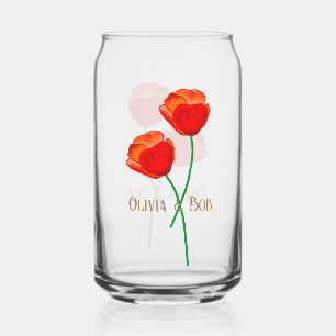 Red Poppy Flowers Lovers Personalized Can Glass