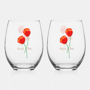 Red Poppy Flowers Lovers Personalized Stemless Wine Glass