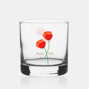Red Poppy Flowers Lovers Personalized Whiskey Glass