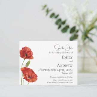 Red Poppy Flowers Minimalist Watercolor Wedding Invitation Postcard