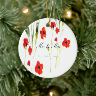 Red Poppy Flowers Mr & Mrs Ceramic Ornament