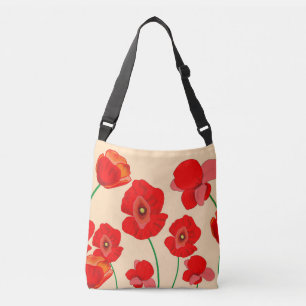 Red Poppy Flowers on Beige Background Illustration Crossbody Bag