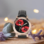 Red Poppy Flowers on Black Personalized Watch<br><div class="desc">Two poppies with space for your name on this pretty poppy watch</div>