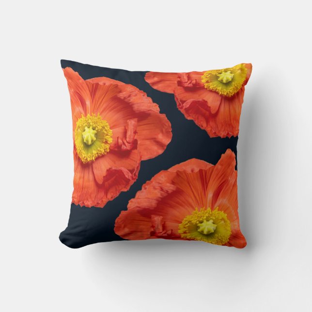 Red Poppy Flowers on Black. Throw Pillow (Front)