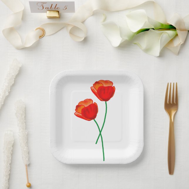 Red Poppy Flowers Paper Plate (Wedding)