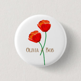 Red Poppy Flowers Personalized 1 Inch Round Button