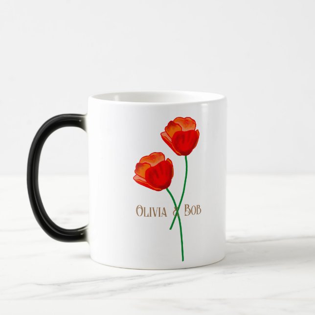 Red Poppy Flowers Personalized Magic Mug (Left)