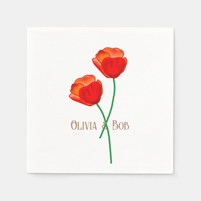 Red Poppy Flowers Personalized Napkin (Front)