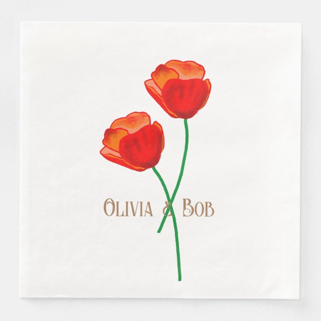 Red Poppy Flowers Personalized Napkin (Front)