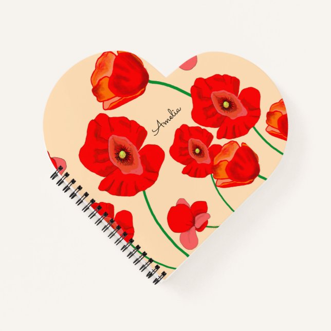 Red Poppy Flowers Personalized Notebook (Front)